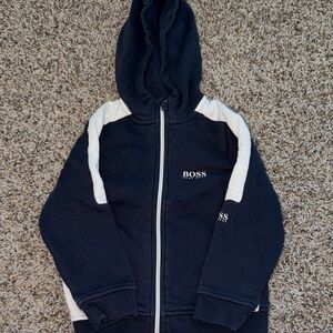Boss Kids Dark Blue and White Zip-Up Hoodie